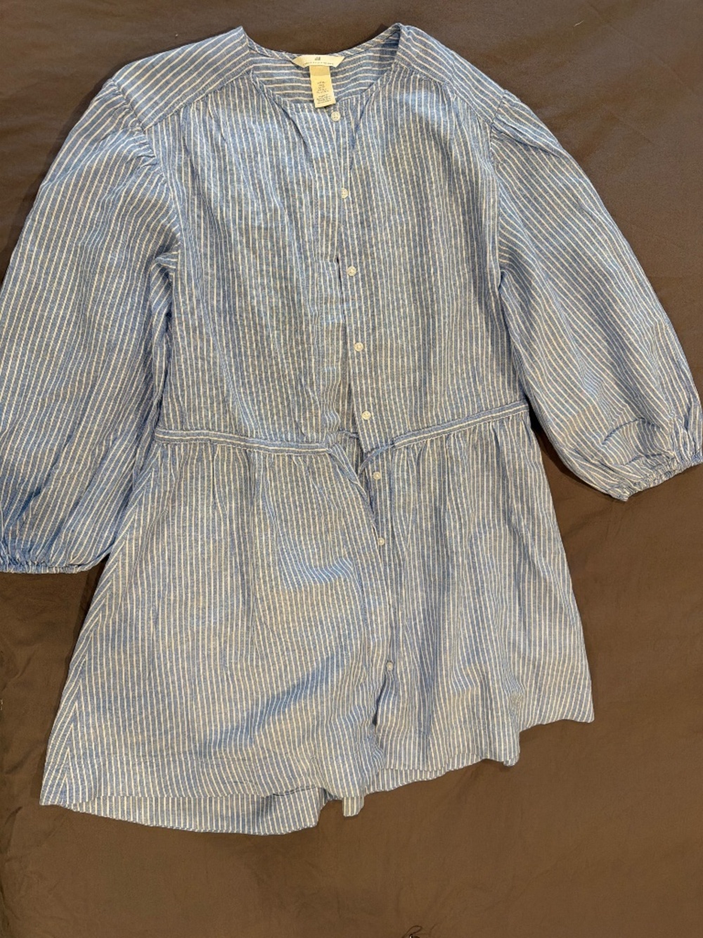 H&M Blue & White Striped Puff Sleeve Shirt Dress NWOT Size XS